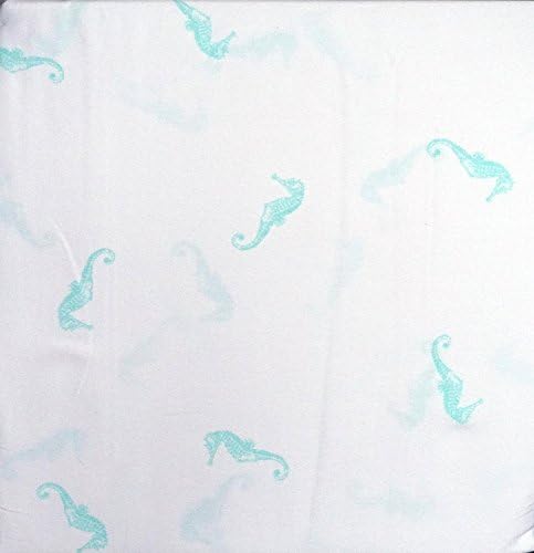 Coastal Collection by Hillcrest Bedding 4 Piece Cotton King Sheet Set Solid White with Aqua Green Sea Horses Ocean Beach Sea Shells