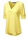 JJ Perfection Women's Woven V-Neck 3/4 Sleeve Adjustable High Low Blouse