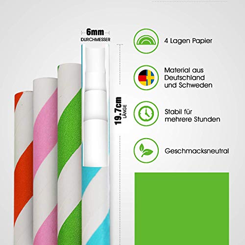 Papierstrohhalme Biologisch Abbaubar und Recyclebar – 100 Stück – Bunte Umweltfreundliche Bio und Öko Papier Trinkhalme… – Bild 3