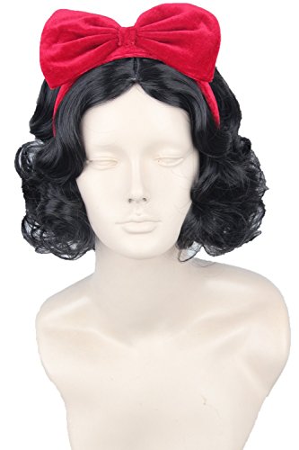 Women or Child Fiber Short Curly Cosplay Wig Halloween Costume Hair Bowknot Black