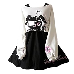 Cute Dress for Teens Girl Two Piece Set Bunny Prints Casual Cotton Dresses for Spring Autumn (S)