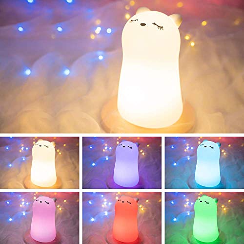 Cute Baby Night Light for Kids, 7 Colour Changing LED Cat Night Light, Portable Animal Cat Light, USB Chargeable Kitty Light, Childs Nightlight for Childrens Bedroom Decoration Kawaii Room Decor Gifts