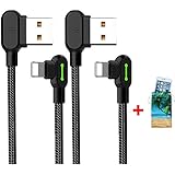 (2 Pack + iPhone Bag) USB 90 Degree Right Angle Design Gaming iPhone LED Nylon Braided Sync Charge New USB Reversible Data 6FT/1.8M Cable Compatible iPhone/iPad Pro/Air,iPad Mini,iPod (6FT Black)
