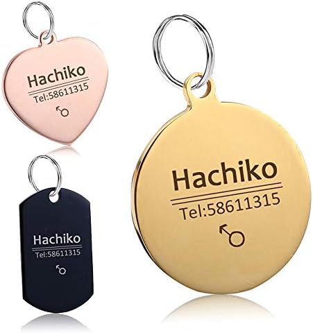 YVYOPET Pet ID Tags Personalized Stainless Steel Identification Tags. Custom Name Phone Number Tags - Front and Back Engraving. Up to 6 Lines of Text for Dogs and Cats