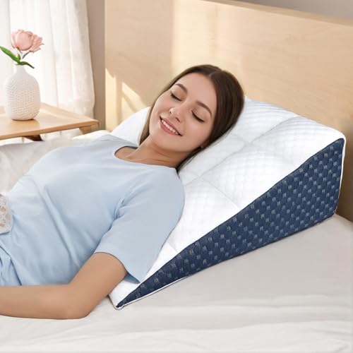 INFANZIA Incline Cushion for Bed, Ergonomic Triangular Memory Foam Pillow for Sleep Apnea Corner Cushion Snoring Acid Reflux Reading Raised Legs 21cm