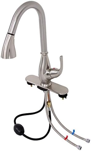 Single Handle Pull Down Kitchen Faucet, Goose-neck, Brushed Nickel