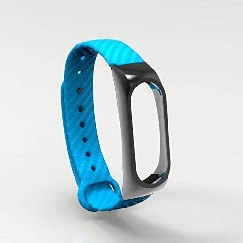 iloft Carbon Fiber Design Replacement Metal Screw Less Frame Silicone Wrist Strap for Xiaomi MI Band 2/Mi (Blue)