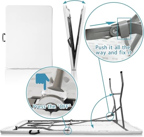 HiEthan 6FT Folding Table, Portable Heavy Duty Plastic Collapsible Card Table with Carrying Handle, Indoor Outdoor Use for Party Picnic Camping Barbecues