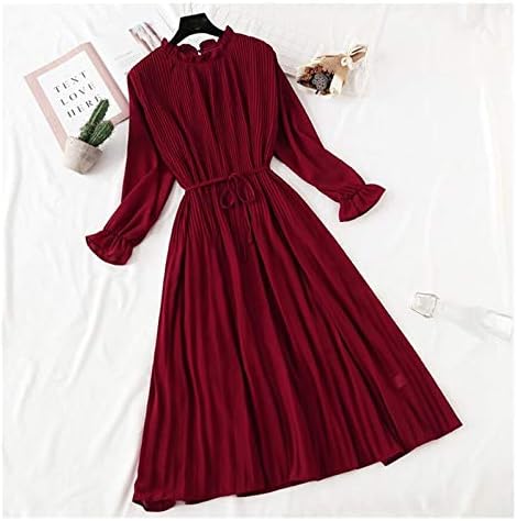 Elegant Polka Dot Women Dress Female Casual Flare Sleeve Office Chiffon Dot  Print Dresses A-line Vintage Sweet Clothing Vestidos (Color : Solid Red wine,  Size : S) price in UAE