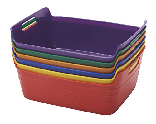 ECR4Kids Assorted Medium Bendi-Bins with Handles, Stackable Plastic Storage Bins for Toys and More, Assorted Colors (6-Pack)