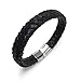 Wide Braided Black Leather Bracelet Mens Womens Stainless Steel Magnetic Clasp (7.5 - 9.5 Inch)