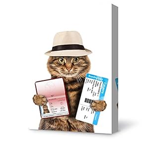 Canvas Wall Art Cool Cat with Passport Modern Home Decor Canvas Painting Wall Decoration for Bedroom Living Room - 12x18 inches