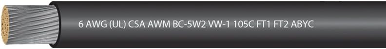 6 AWG (UL) Marine Grade Tinned Copper Boat Battery Cable 600 Volts - Black - 50 Feet - Made in USA: Home Improvement