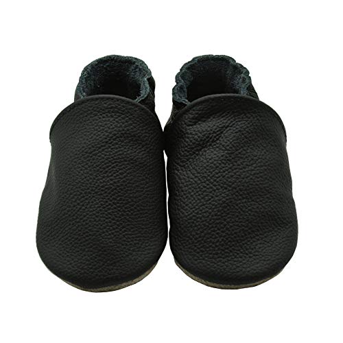 iEvolve Baby Leather Shoes Soft First Walker Shoes Crib Shoes Moccasins for Toddlers(Pure Black, 12-18 Months)