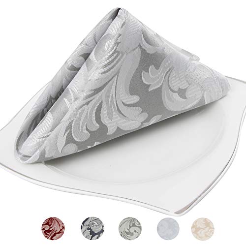 EHouseHome Damask Jacquard Cloth Napkins Waterproof Spillproof Polyester Fabric Napkins Silver Grey, Set of 12, 17 x 17 Inch