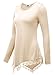 DJT Women's Long Sleeve Boat Neck Lace Hem Hankerchief Tunic Shirts Large Apricot
