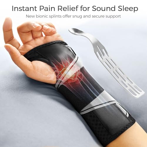 FREETOO Carpal Tunnel Wrist Brace Pro, Single-Pull Wrist Support for Sleeping with S Shape Splint, Lightweight Hand Brace for Women Men, Tendonitis, Arthritis Pain Relief, Black/Light Gray(Right,S/M)
