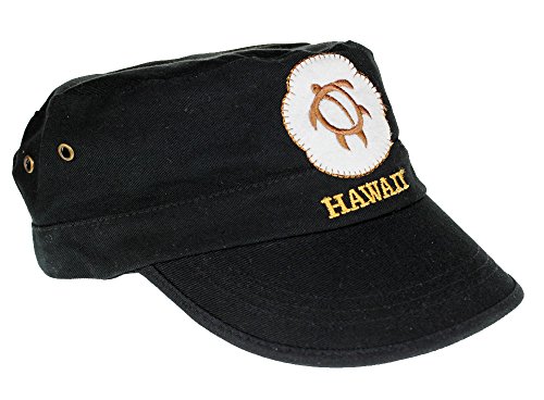 Army Style Cap Hat, Turtle Hawaii, Black