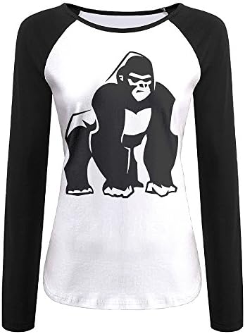 Womens Silverback Gorilla Graphic Fashion Slim Long Sleeve Raglan Baseball T Shirt Tee Shirts