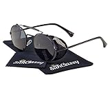 Metal Frame Side Shield Oval 52mm Hipster Round Sunglasses Vintage Retro Steampunk Gothic (Black, Black)