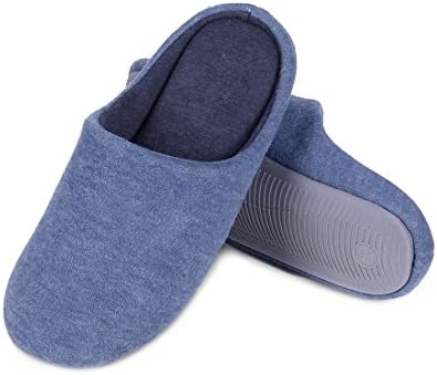 Soonfay Unisex Cotton Knitted House Slippers Autumn Winter Breathable Home Shoes Memory Foam Fuzzy Clog Slippers Navy-XL