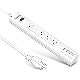 Bototek 1250W 4-outlet power strip surge protector with 4 USB Charging ports and 6ft Heavy Duty Extension Cord, for smart phones &amp; tablets, White