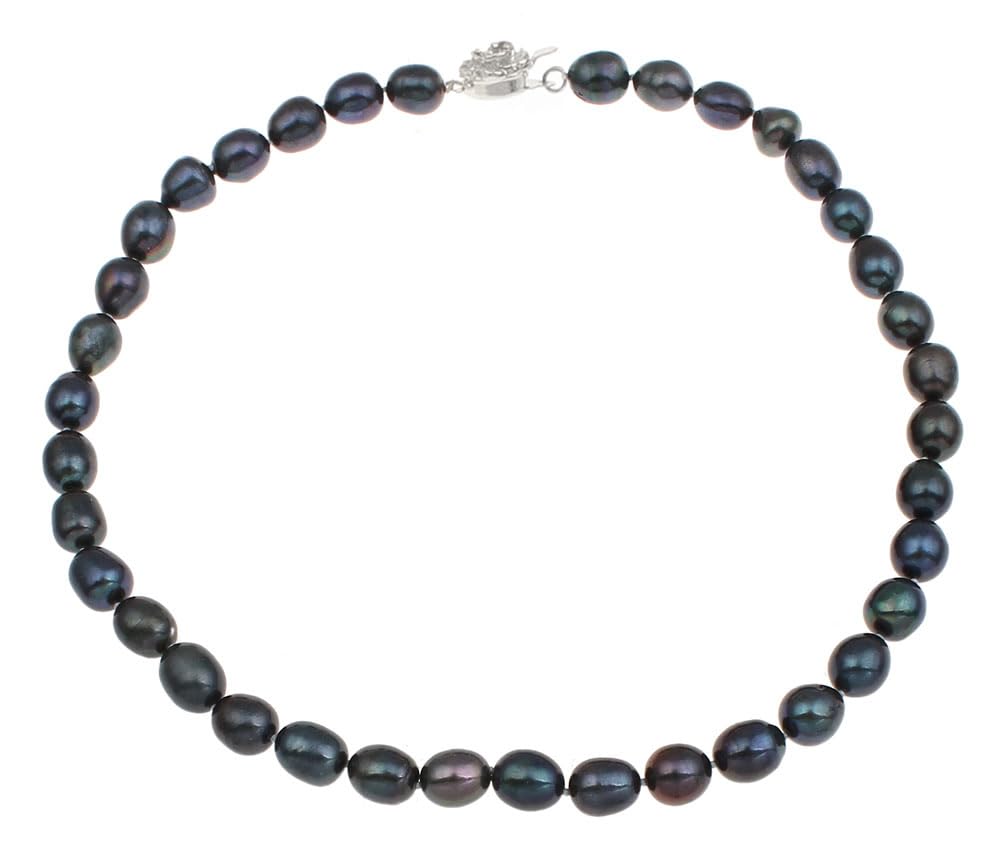Treasure Bay Elegant Womens Pearl Necklace 8-9mm Black Freshwater Pearl Necklace for Ladies Girls (Black)
