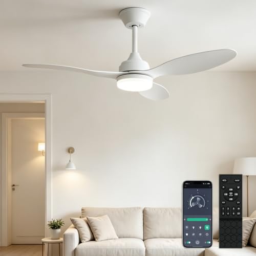YrgePowk 106CM Ventilateur Plafond avec Lumiere avec Telecommande, 60W Plafonnier Ventilateur Silencieux 6 Vitesses Du Vent Réversible, Ventilateur de Plafond 3 Couleurs Timer Mémoire
