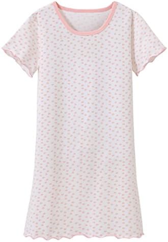 JAJADO Short-Sleeve Dress Cute Girls Nightwear Printed Heart Pattern Pleated Cotton Princess Nightdress 6-7 Years(White, 130cm)