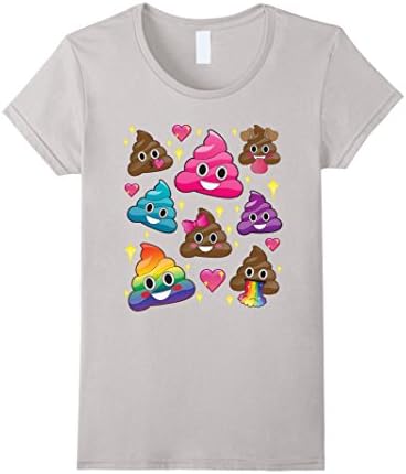 Women's Cute Girl Rainbow Emoji Poop T-Shirt - BFF Gift or PJ Tee Small Silver