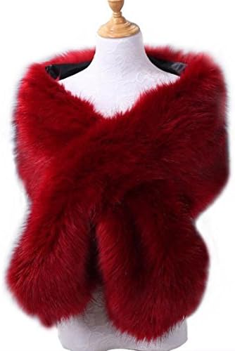 Fake Faux Fur Scarf Wrap Women's Neck Collar Wrap Winter Warm Shawl(burgundy)