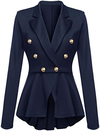 Gumod Women's Casual Work Solid Color Knit Blazer Dark Blue M