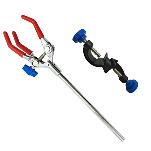 OESS Lab Clamp 3 Prong Finger Style Rubber-Coated Head with A Black Laboratory Stand Clip