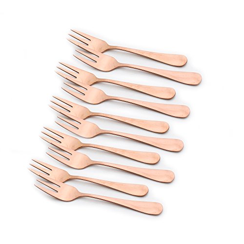 image for Sherily 12-Pieces Salad Forks Set, 5.5-Inch Rose Gold Reusable Metal S