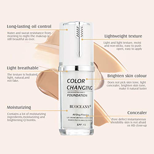 Liquid Foundation Cream, Concealer Cover Cream, BB Cream, Flawless Colour Changing Foundation Makeup Base Nude Face Liquid Cover Concealer, Universal for ALL Skin Types, SPF 15 Shell, 1.41 Fl Oz