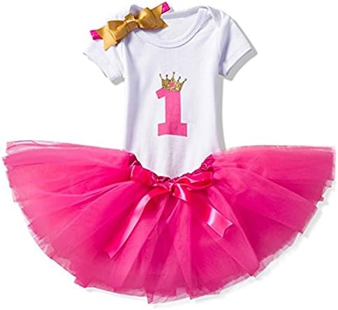 Baby Girl 1st/2nd Birthday Dress Romper + Tutu Skirt + Headband/Crown/Sequins Bowknot.