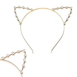 SODIAL(R) Cat Ear Headband Pearl Shape Rhinestone Hair Band Headwear-Highlight in the party for Women