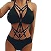 RYGHEWE Women's Bondage Lingerie Strappy Lace Teddy Halter One Piece Babydoll Mini Bodysuit