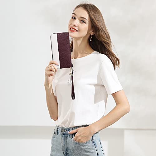 Pomelo Best Damen Geldbeutel Groß Portmonee mit Münzfach, Handyfach und Handschlaufe Waben gesprägte Geldbörse für Frauen (Rot)