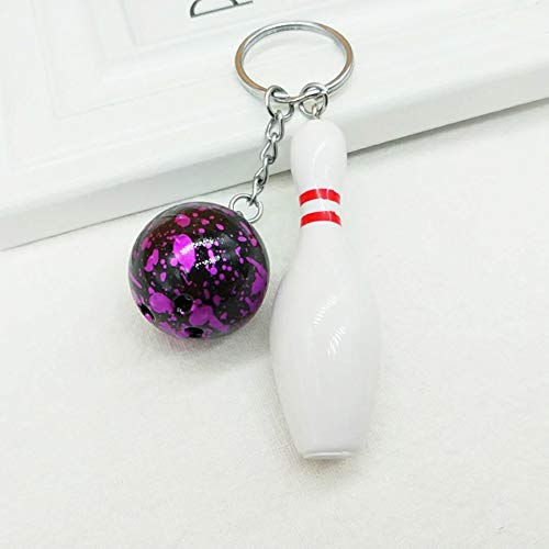 CactusAngui Creative Bowling Key Chain Bag Pendant Ball Fan Supplies Gifts Sports Souvenirs Plastic Key Buckle for Bowling Key Ring (Purple) - Thumbnail 2
