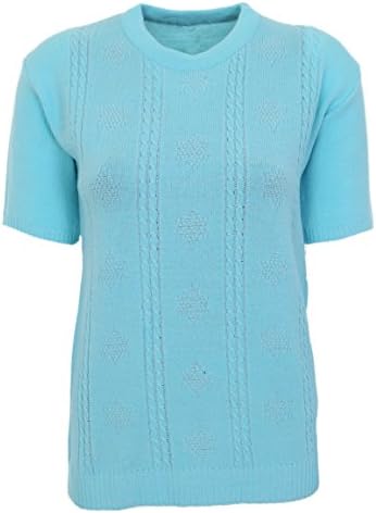 Womens Cable Knit Short Sleeves Jumpers Ladies Classic Knitwear Half Sleeves Sweater Pullover T Shirt Blouse Top Size 10 12 14 16 18