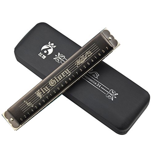 Harmonica,Key of C,24 Holes Major Diatonic Double Tremolo Harmonica Musical Instrument Accessories Black Color