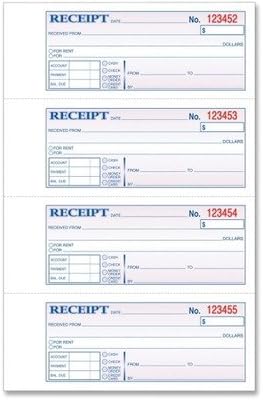 Tops 46808 Receipt Book,Carbonless,3-Part,2-3/4-Inch x7-1/4-Inch,100/BK,WE/CA/PK