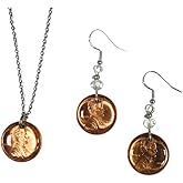 USA Coin Penny Charm Necklace & Earring Set, on sterling silver earwires