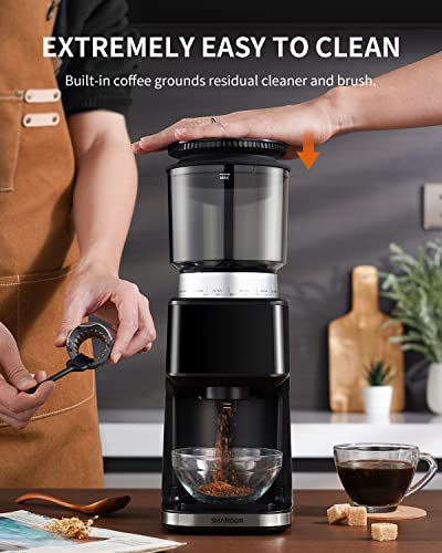 SHARDOR Stainless Steel Electric Cone Grinder, 51 Levels of Fine Grinding, 3-in-1 Coffee Grinder, Updated with Powder Holder, Coffee Grinder, Cone Grinder, LCD Screen and Large Capacity