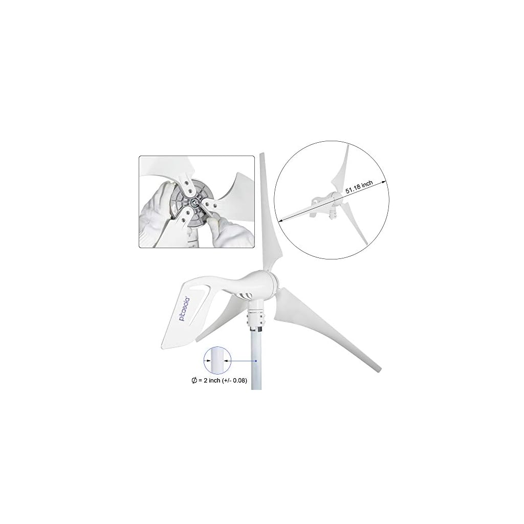 PIKASOLA Wind Turbine Generator 12V 400W with a 30A Hybrid Charge