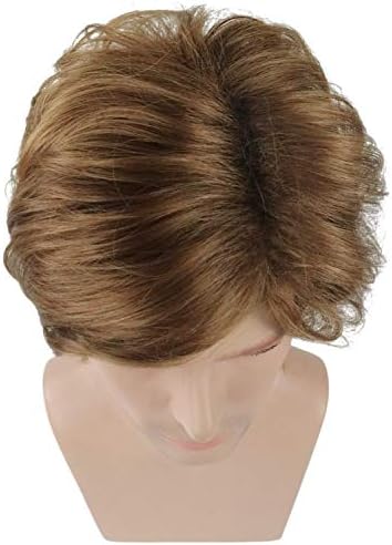TopWigy Men Wigs Light Brown Layering Wig Short Curly Side Bangs Synthetic Full Wigs for Guy Daily Party Hair