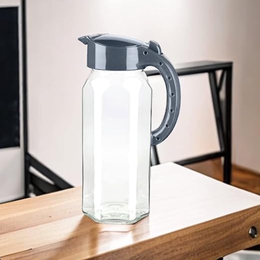 4All Glass Pitcher with Removable Lid - 1.5 Litre Glass Water Jug for Lemonade, Milk, Juice, Tea, Coffee Beverage Dispenser (Grey)