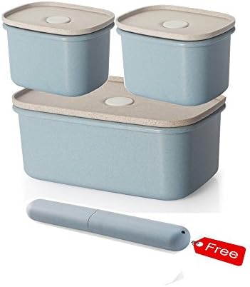 UNIKON Blue Wheat Straw Certified BPA-Free Meal Prep Containers Lunch Box Food Storage Containers with Leakproof Lids-Reusable, Microwave, Shatter-Proof & Freezer Safe - 6 Piece