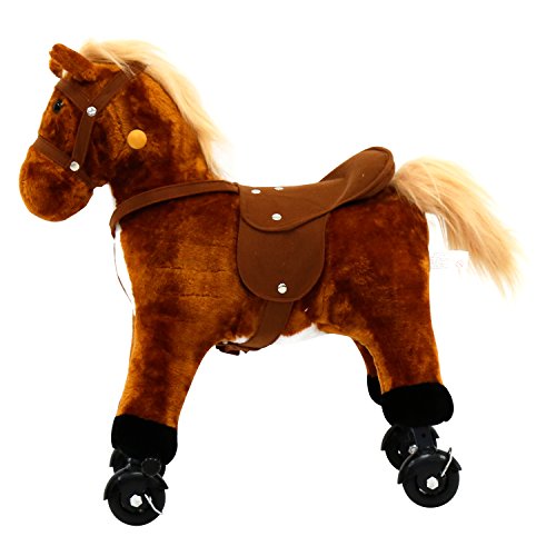 For Children's Day Gift Rocking Horse Birthday Present Kids Girls Boys Walking Pony Ride on Horse Stuffed Animal Rocker Toy Modern Outdoor Wooden Rocking Plush Neigh Sound w/Wheels,Peach Tree